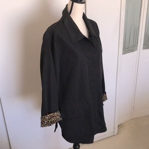 Dennis Basso Black Rain Coat w/Leopard Lining 1X
